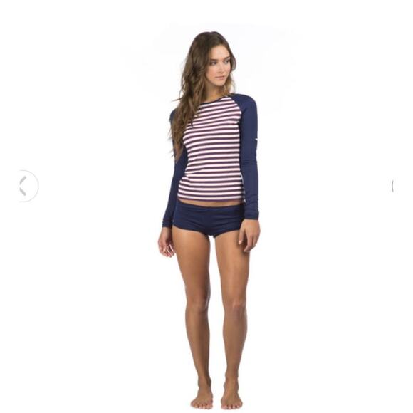 Sperry Women's Sailing Stripe Swim Shirt Size Small Rash Guard Preppy Nautical - Picture 1 of 13